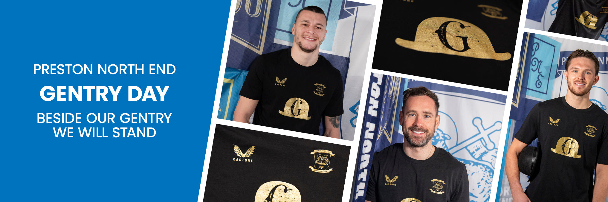 Gentry Day 23/24 collage of players wearing black T shirts with gold crest logos.