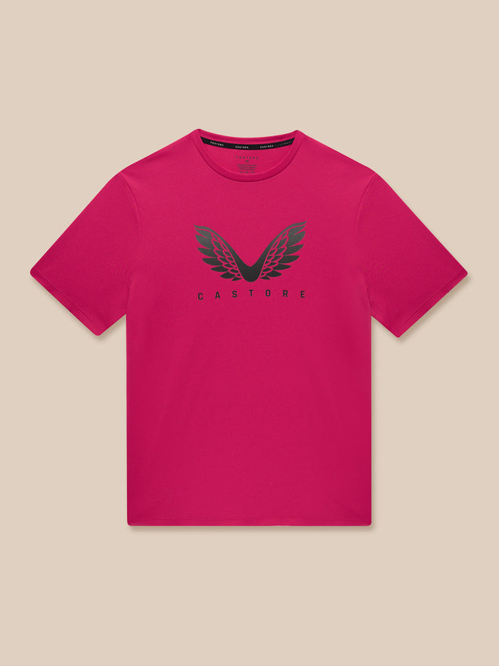 Pink Adapt Training T-Shirt with a black Castore wings logo on the chest
