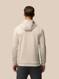 Back view of beige Flex Lifestyle Hoodie showing hood and clean silhouette.