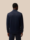 Back view of a man in a navy Flex Quarter Zip top showing the high collar and seamless back design