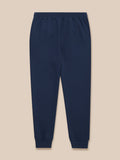Navy Travel Lifestyle joggers laid flat with elastic waistband and cuffed hems