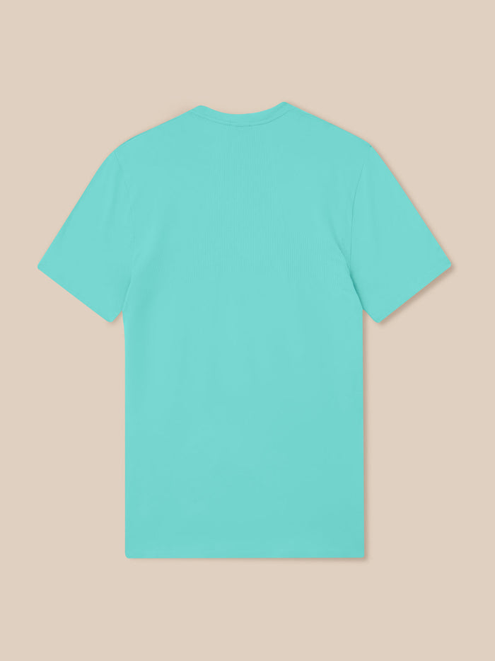 Zone Training T-Shirt in light aqua laid flat with neck tag visible.