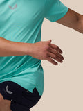Close-up of the chest area on a light aqua Zone Training T-Shirt highlighting the logo and smooth fabric