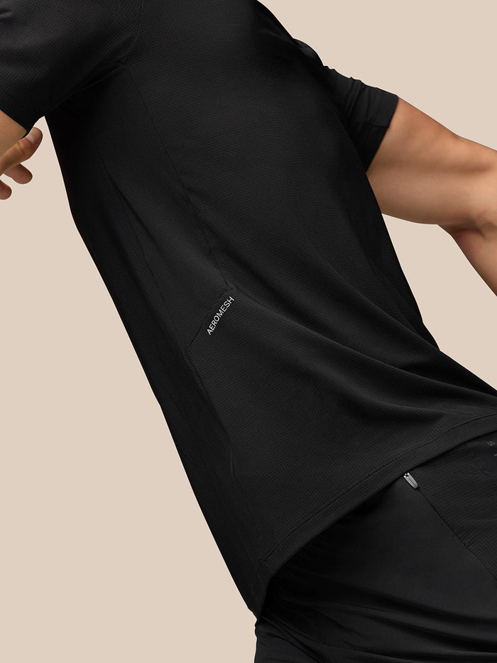 Close-up of black Apex Training T-Shirt side showing Aeromesh panel for airflow.