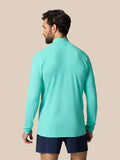Back view of the light aqua Zone Training top highlighting ribbed panels and athletic fit.