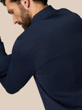Close up of Zone Training 1/4 Zip Top in Midnight Navy showing textured knit fabric and shoulder seam
