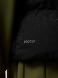 Close-up of black ProTek puffer gilet fabric with water droplets