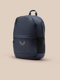 Navy Active Small Backpack front view with zipped front pocket top handle and Castore logo