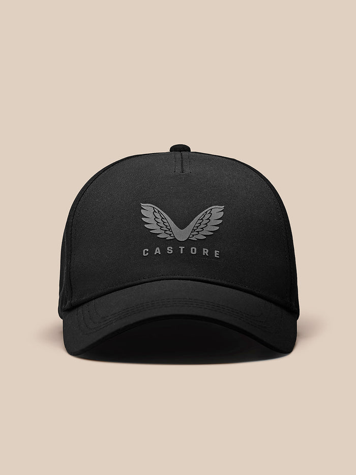Black nylon cap with Castore wing logo on the front panel