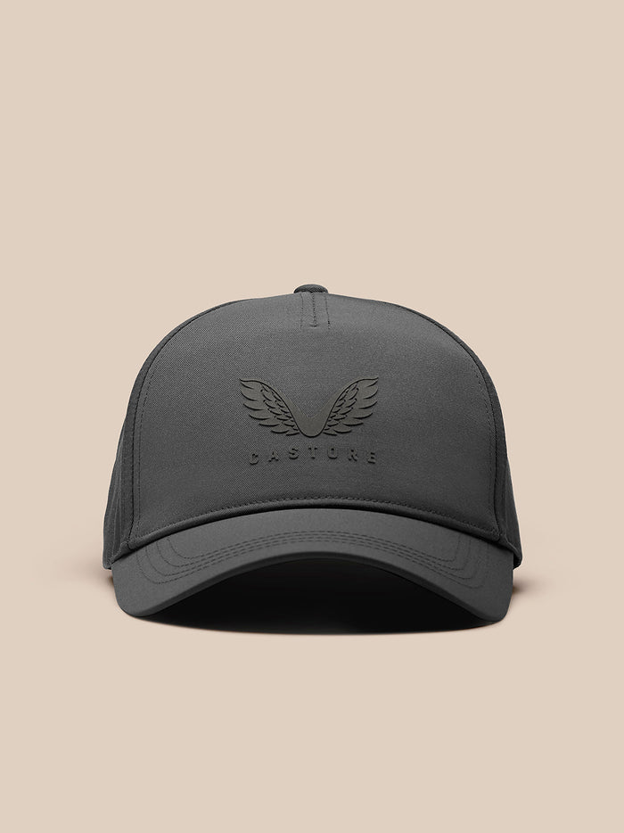 Charcoal Active Cap front view with embossed Castore wing logo.