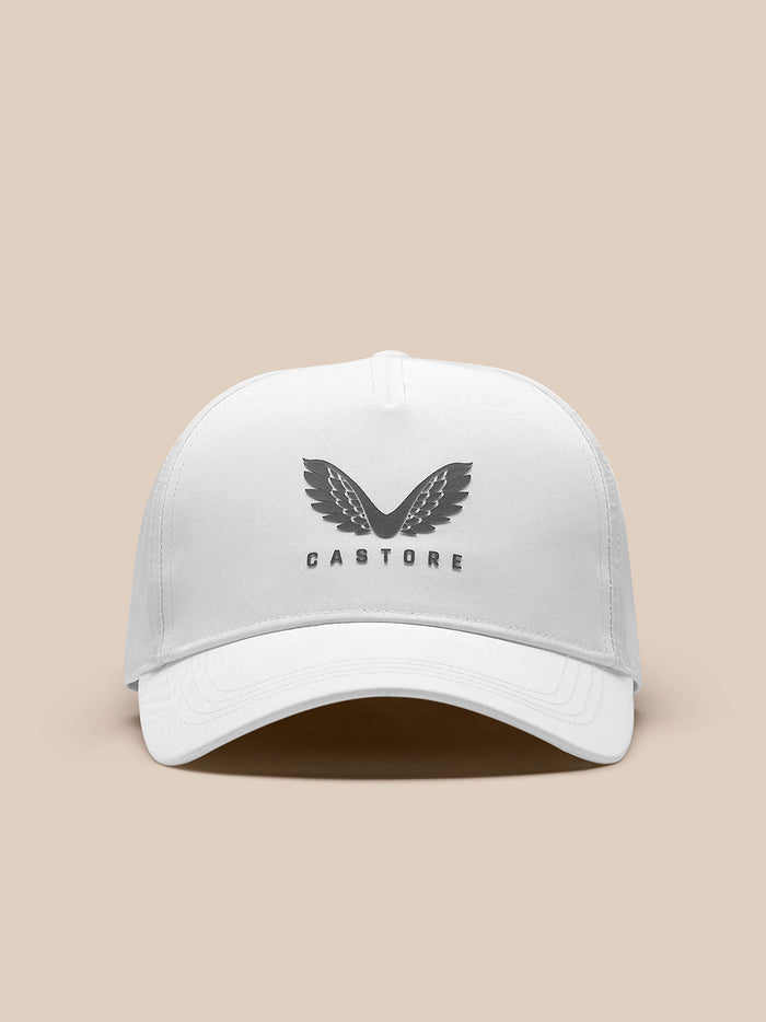 White nylon cap with Castore wing logo centered on the front