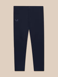Flat lay navy Golf Club Trousers with the logo at the hip and clean front lines