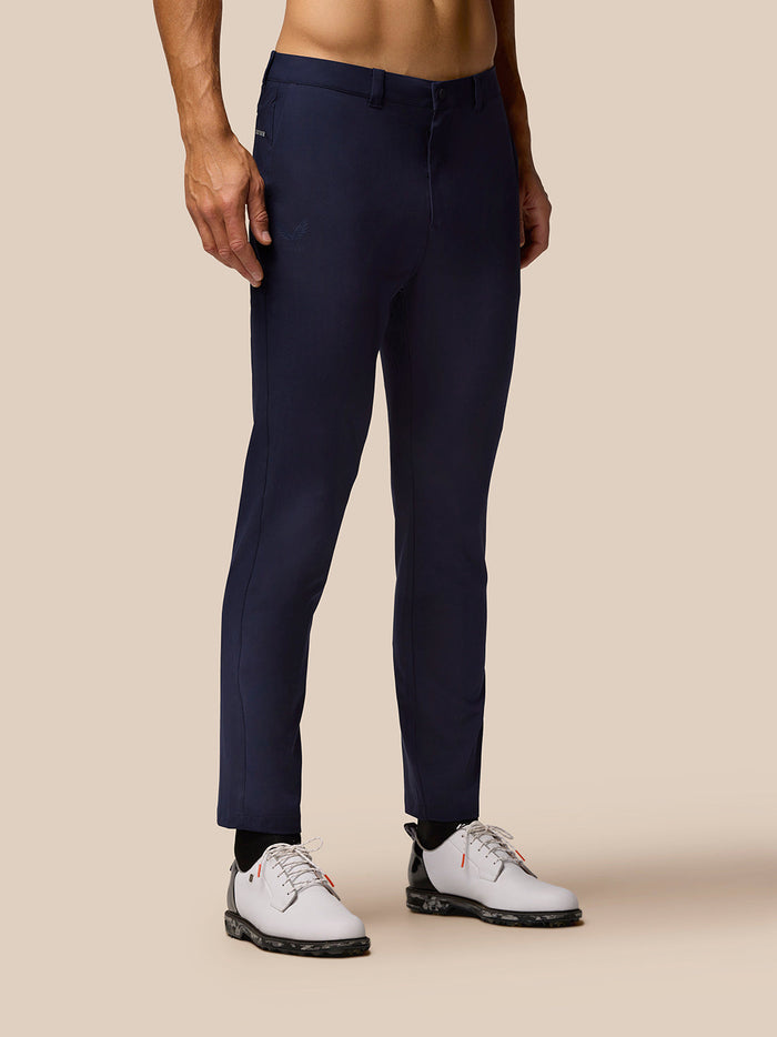 Navy Golf Lightweight Club Trousers on a model with belt loops and side pockets.