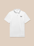 White pique stripe golf polo with Castore branding on the left chest
