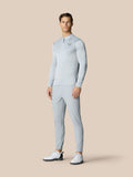 Back view detail of mid grey Golf Pinnacle trousers with stitched pocket shaping and logo.