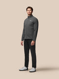 Front view of a model wearing the charcoal Garcia Hybrid Jacket with stand collar and front zip