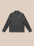 Charcoal Garcia Hybrid Jacket laid flat with stand collar full front zipper zip pockets and Castore branding.