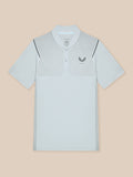 Flat lay of light grey Pinnacle Golf LVS Polo front showing diagonal chest stripes and logo.