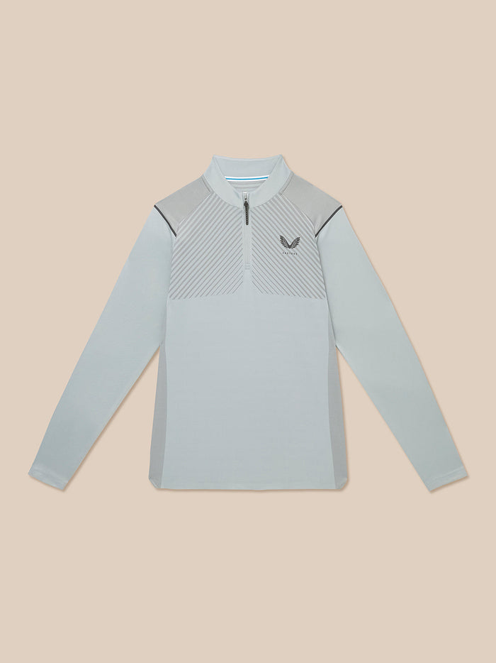 Pinnacle LVS ¼ zip golf top in mid grey with diagonal vent panels and front zipper