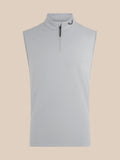 Front view of light grey sleeveless golf gilet with high neck and ½ zip closure