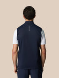 Back view of navy Club Classic half zip gilet with Castore logo on the upper back.