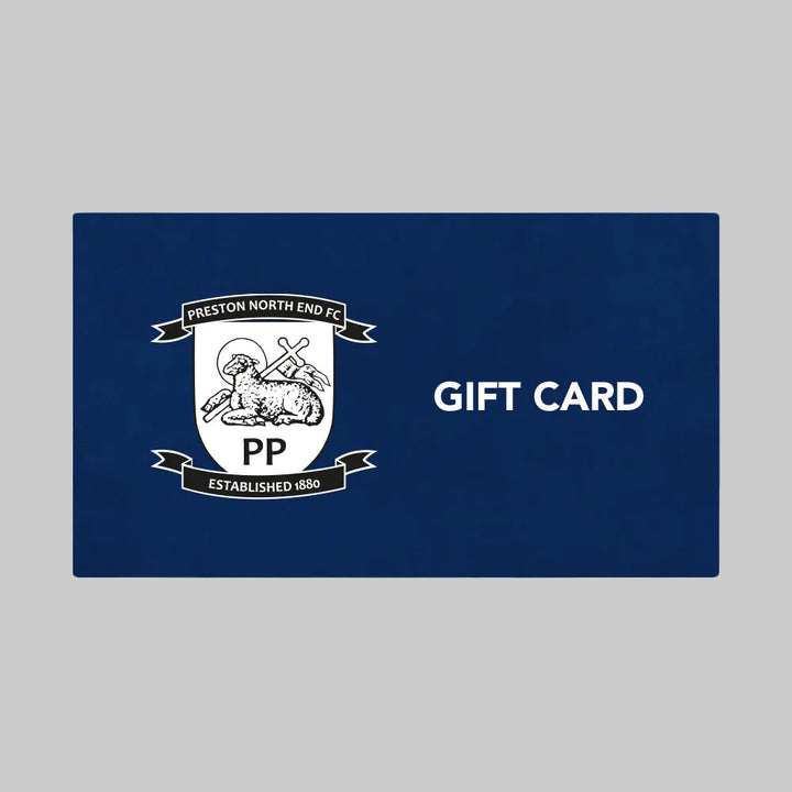 Preston North End gift card on a dark blue card with club crest