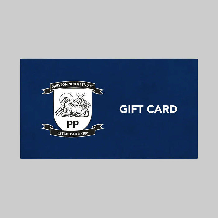 Preston North End gift card on a dark blue card with club crest