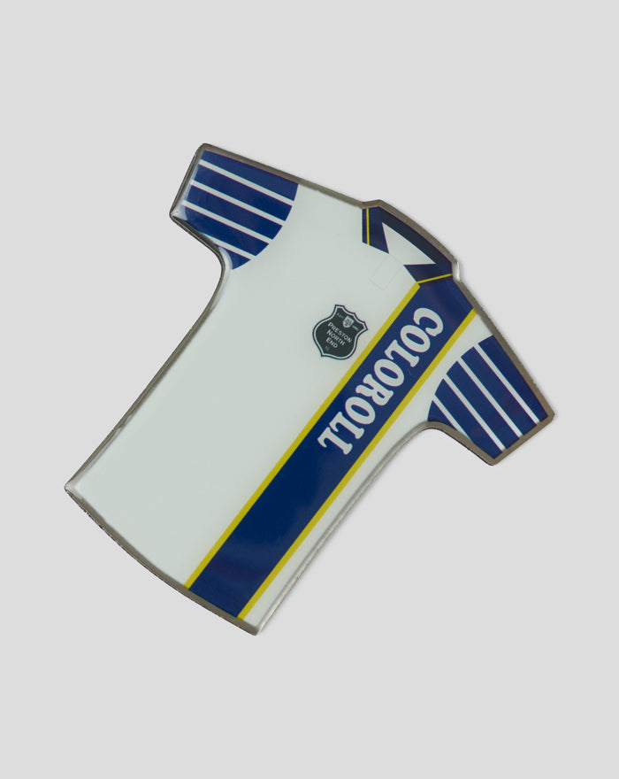 Retro Preston North End shirt magnet showing angled white jersey with blue stripes and crest