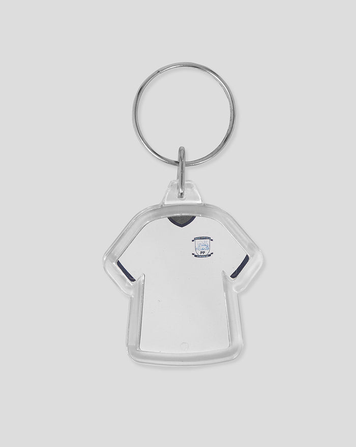 Reversible kit keyring shaped like a white jersey with a silver ring