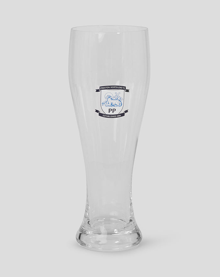 Pint pilsner glass with Preston North End FC crest on the front.