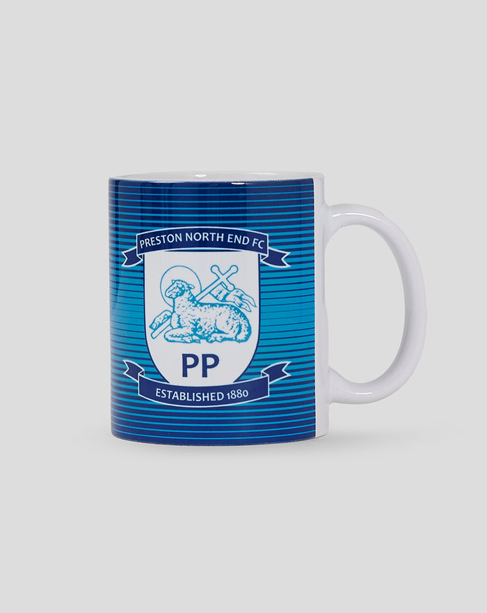 Blue Preston North End crest mug with shield logo and Established 1880 text