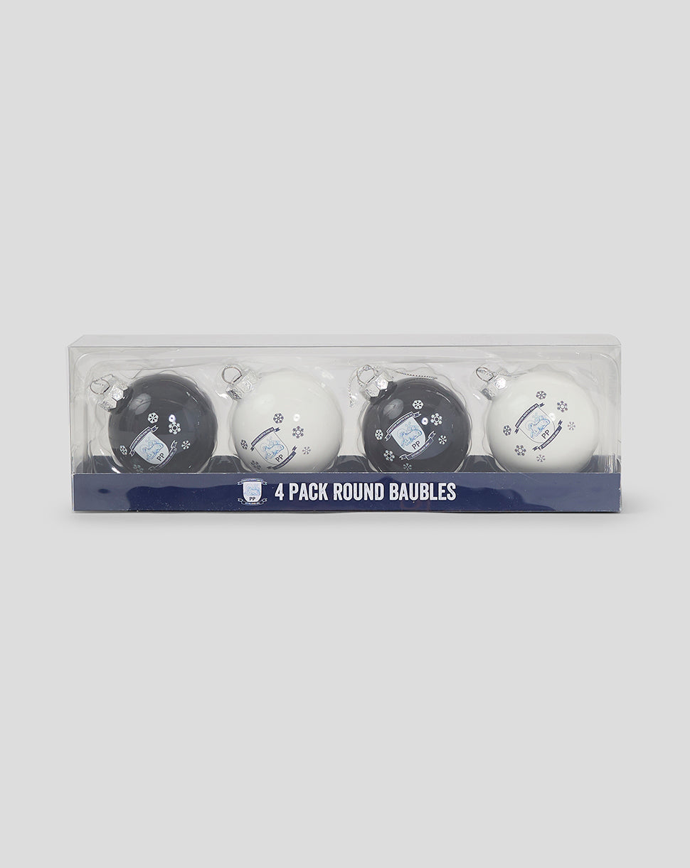 PRESTON NORTH END CHRISTMAS BAUBLES- 4 PACK ROUND BAUBLES