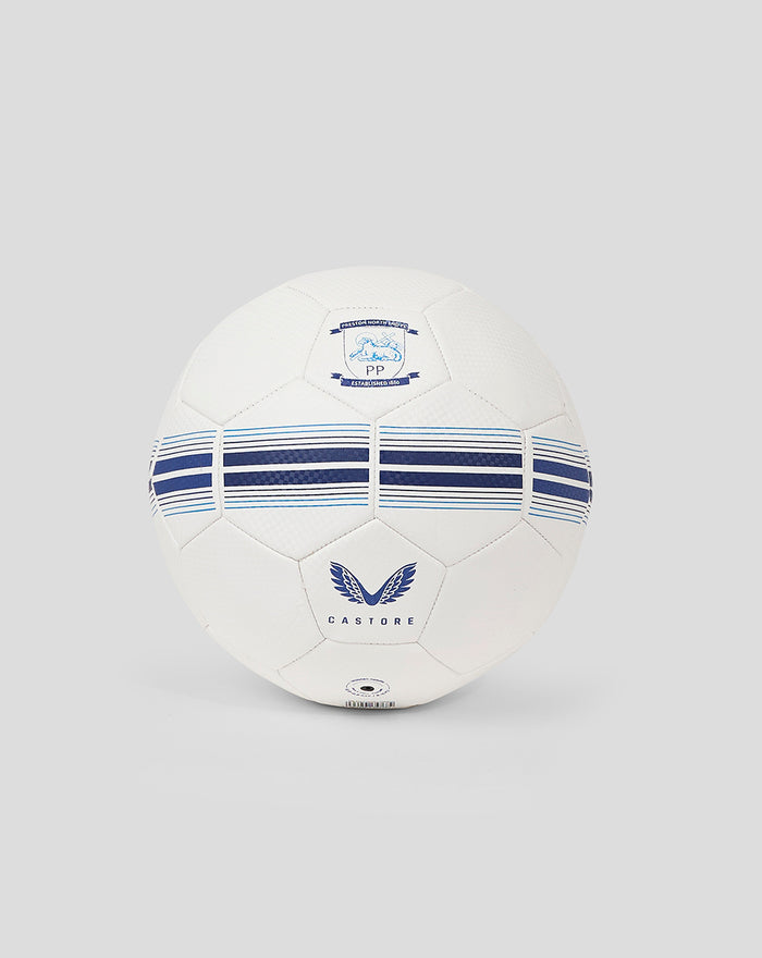 White Preston North End size 5 Technic football with blue stripes and crest