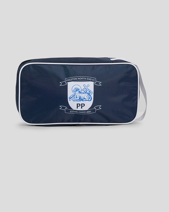 Navy blue Preston North End FC boot bag with crest and white trim