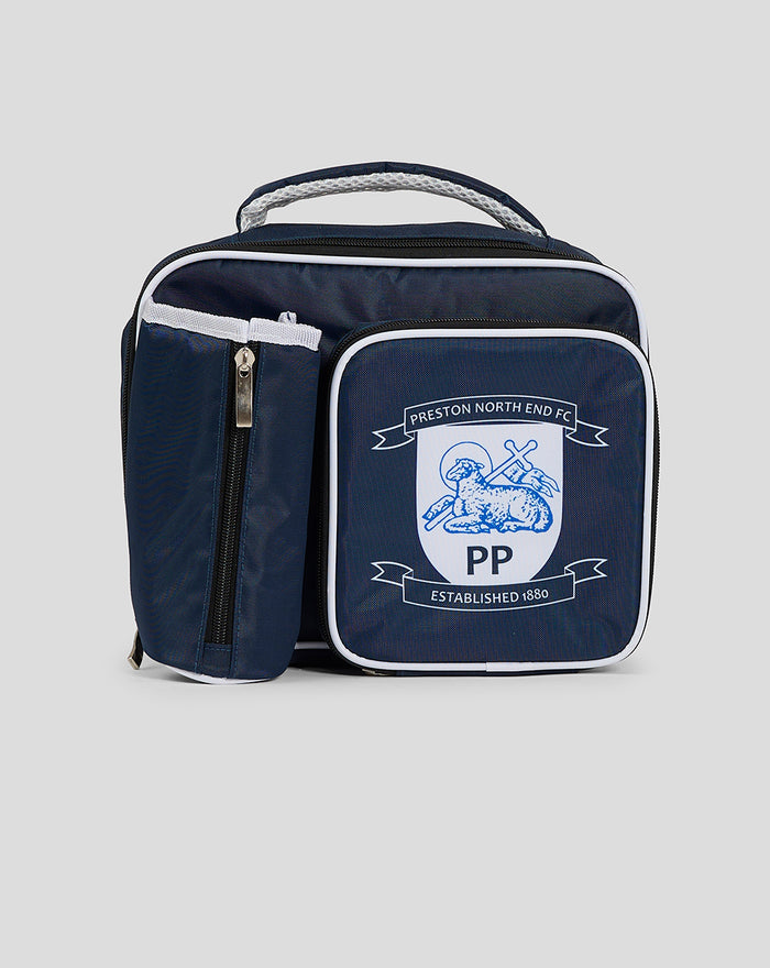 Navy Preston North End lunch bag with crest emblem on the front panel