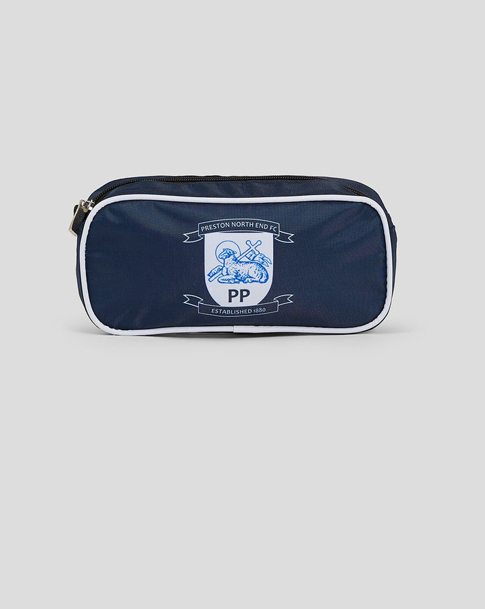 Navy pencil case with Preston North End crest and white trim