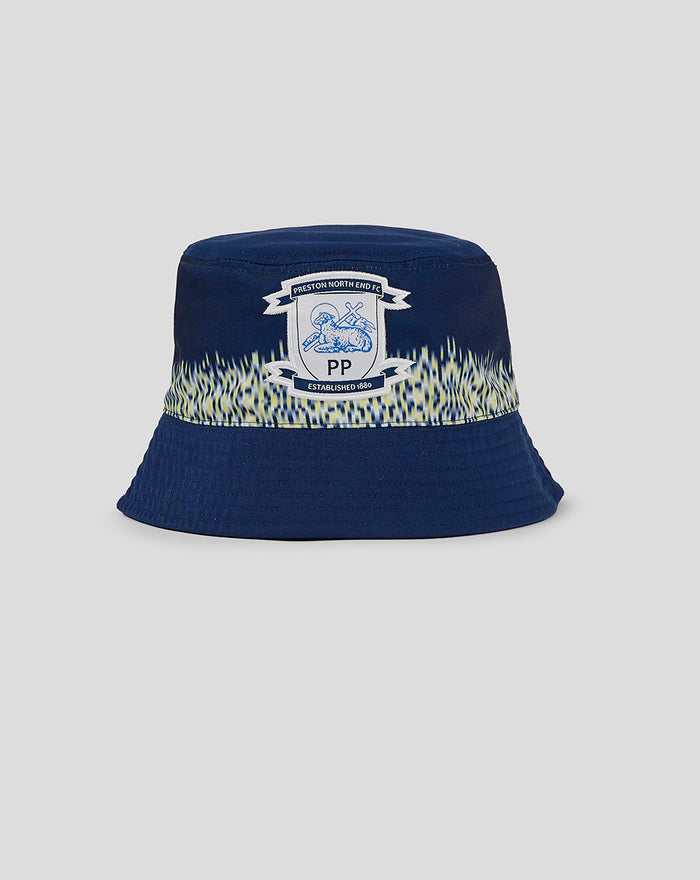 Navy Preston North End bucket hat with club crest on the front.