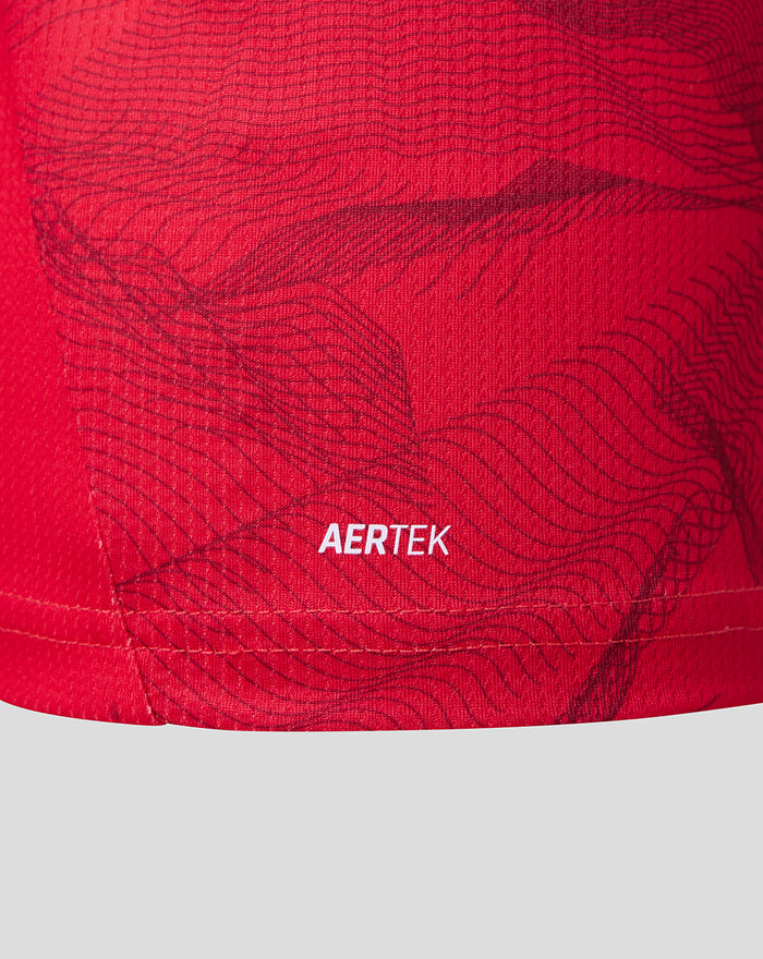 AERTEK logo printed on red jersey near the bottom hem