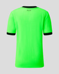 Back view of neon green goalkeeper jersey with black collar and PNE branding at neckline