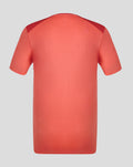 Back view of rose training short sleeve tee with dark shoulder panels.