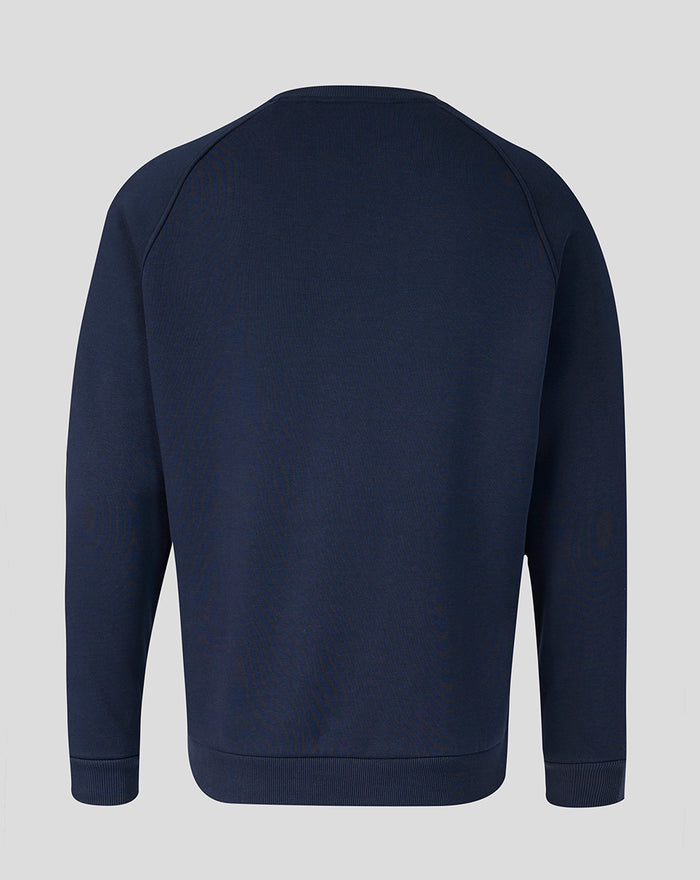 Back view of navy Preston North End Travel Adapt fleece sweater with ribbed hem and cuffs
