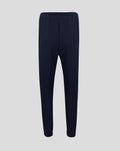 Back view of navy Travel Adapt fleece joggers with elastic waistband and tapered fit.