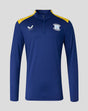 Front view of navy Preston North End matchday quarter zip with yellow shoulder panels and crest
