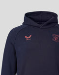 Navy Travel Adapt fleece hoodie with coral Castore logo and Preston North End crest on the chest.