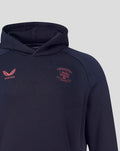 Navy Travel Adapt fleece hoodie featuring coral chest logos Castore emblem and PNE crest.