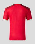 Back view of a red PNE 2026/27 third short sleeve shirt with cream collar trim and dark maroon shoulder panels.