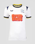 Front view of Preston North End women's 2026/27 home shirt in white with navy and yellow trim and SPUD BROS logo.