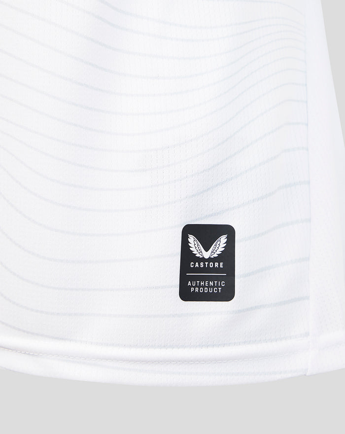 White PNE home shirt close-up highlighting Castore Authentic Product badge on lower front.