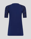 Back view of navy training short sleeve tee with camo sleeves and solid back.