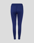 Back view of blue training pant showing elastic waistband and a printed side panel along the leg.